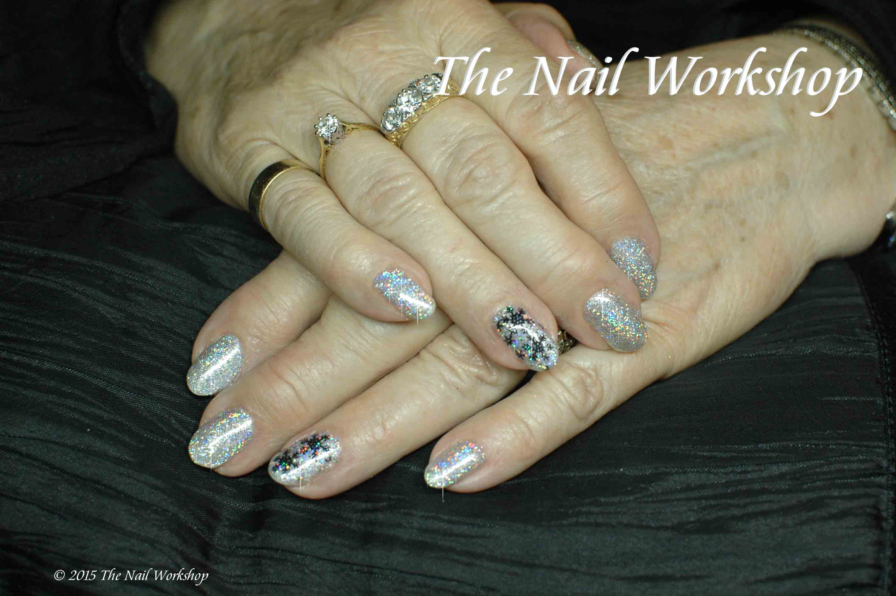 Gelish Silver Glitter with hologram Christmas Nails